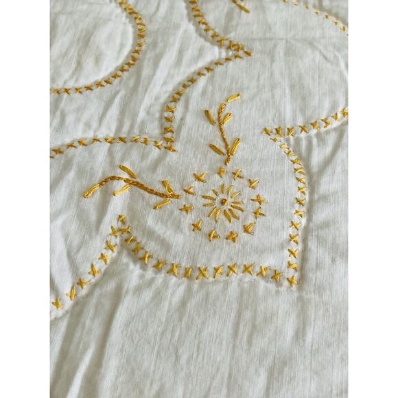 Vintage Hand made Quilt Cross Stitch Coverlet Floral Brown Yellow Moroccan Orang - Picture 9 of 16